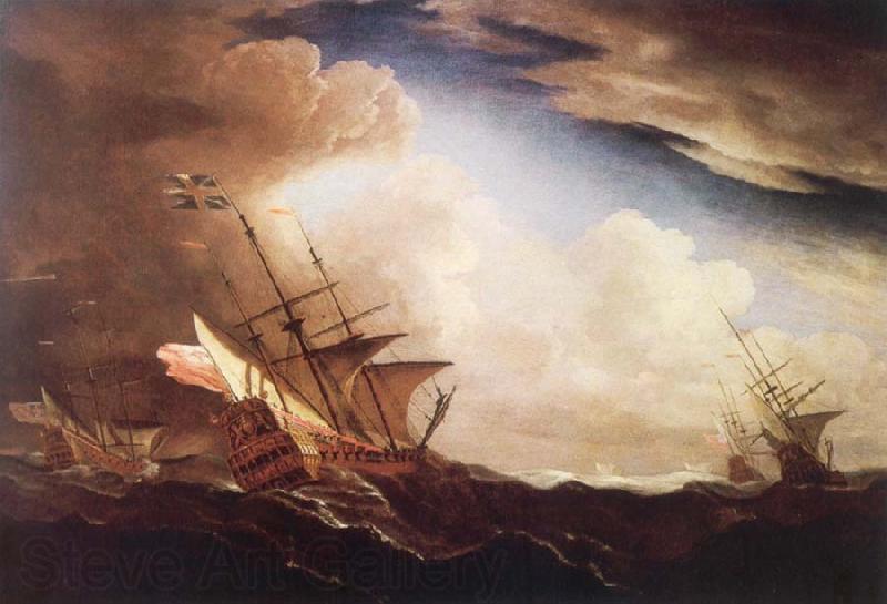 Monamy, Peter English ships beating to windward in a gale France oil painting art